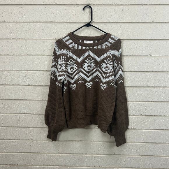 Francesca's Marilyn Fairisle Pullover Brown Sweater size M - Picture 3 of 8